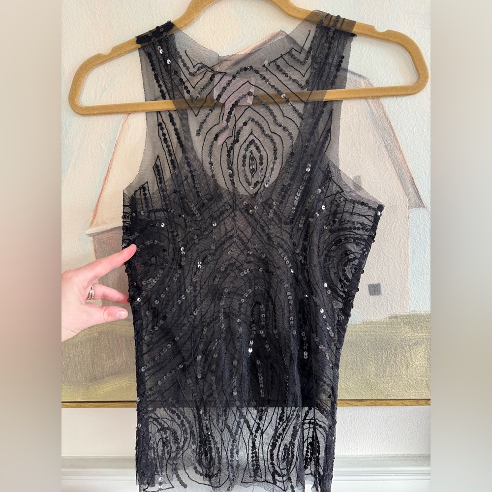 CINQ A SEPT Sheer Beaded Sequin Tank Top Black Size Small NWT - Picture 6 of 8
